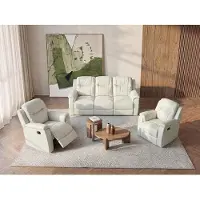 Vente-unique Ledergarnitur Relax 3+1+1 - Elfenbeinfarben - EVASION