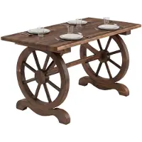 Outsunny Gartentisch Balkontisch Holztisch Terrasse Räderform Massivholz Natur