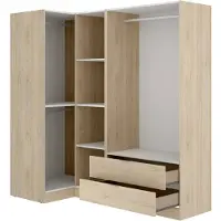 Dmora Kleiderschrank Dmellin, Eckmöbel für Schlafzimmer, Eckschrank mit 4 Flügeltüren, 174x91h184 cm, Eiche