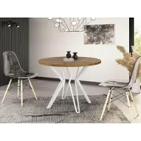 WFL GROUP Runder Tisch für das Esszimmer - 100 oder 120 cm Durchmesser - Ausziehbarer Tisch mit Pulverbeschichteten Weißen Metallbeinen - Industriestil - 100 cm - Lancelot Eiche