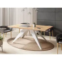 WFL GROUP Esstisch Venus im Modern Still, Rechteckig Tisch - Ausziehbar von 140 cm bis 240 cm, Pulverbeschichtete Weiße Metallbeine - 140 x 80 cm - Craft Eiche