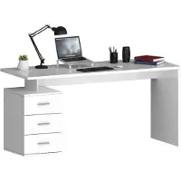 Dmora Schreibtisch Abisse 160x60x75h cm Hochglanz Weiß, Modular 3 Schubladen