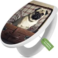 Banjado Toilettendeckel weiß mit Absenkautomatik und Motiv Mops im Koffer [TDW 12506]
