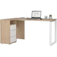 Dmora Schreibtisch Noemie, Mehrzweckschreibtisch, Bürotisch für PC, Eckschreibtisch, 150x100 h76 cm, Eiche und Weiß