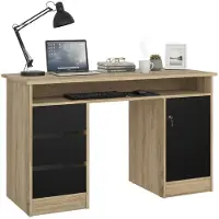 Dmora Schreibtisch Carine, Mehrzweckschreibtisch, Bürotisch für PC, Eckschreibtisch, 126x55 h76 cm, Eiche und Schwarz