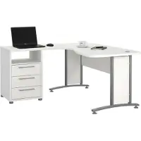 Dmora Schreibtisch Sidonia, Mehrzweckschreibtisch, Bürotisch für PC, Eckschreibtisch, 159x150 h75 cm, Weiß und Grau