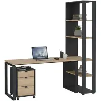 Dmora Schreibtisch Severine, Mehrzweckschreibtisch, Bürotisch für PC, Eckschreibtisch, 184x80 h205 cm, Eiche und Grau