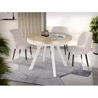 WFL GROUP Designer Runder Ausziehbarer Esstisch - Loft-Stil, Industriell, Platzsparend - Weiße Beine - 100 bis 150 cm - für 5-8 Personen - Hergestellt in EU - Sonoma Eiche - 150 cm