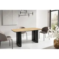 WFL GROUP Esstisch Rechteckig Ausziehbar mit Lamellen im Loft-Stil – 200 bis 280 cm – Schwarzen Metallbeinen, Industrieller Tisch mit Abgerundeten Ecken für 12-16 Personen – Wohnzimmer – Braun
