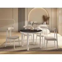 WFL GROUP Runder Ausziehbarer Esstisch mit Weißem Metallgestell – Tisch mit Weißen Metallbeinen im Loft-Stil – Platzsparender Tisch für Wohnzimmer, Esszimmer oder Küche – Schwarz – 100 bis 180 cm