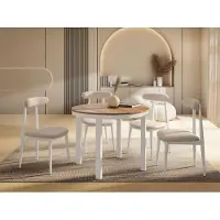 WFL GROUP Runder Ausziehbarer Esstisch mit Weißem Metallgestell – Tisch mit Weißen Metallbeinen im Loft-Stil – Platzsparender Tisch für Wohnzimmer, Esszimmer oder Küche – Craft Eiche – 100 bis 180 cm