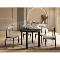 WFL GROUP Runder Ausziehbarer Esstisch mit Schwarzem Metallgestell – Tisch mit Schwarzen Metallbeinen im Loft-Stil – Platzsparender Tisch für Wohnzimmer, Esszimmer oder Küche – Schwarzer Marmor – 100 bis 180 cm