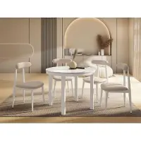 WFL GROUP Runder Ausziehbarer Esstisch mit Weißem Metallgestell – Tisch mit Weißen Metallbeinen im Loft-Stil – Platzsparender Tisch für Wohnzimmer, Esszimmer oder Küche – Weißer Marmor – 100 bis 180 cm
