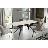 WFL GROUP Ausziehbarer Esstisch Loft-Stil – Rechteckiger Tisch mit Schwarzen Metallbeinen – Industrietisch mit Abgerundeten Ecken – Platzsparender für 10-14 Personen – 200-280 cm – Beige Cashmere