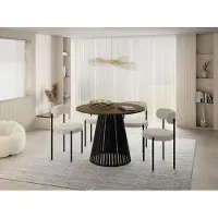 WFL GROUP Esstisch Rund Ausziehbar mit Lamellen im Loft-Stil – 100 bis 180 cm – Industrieller Tisch mit Schwarzen Metallbeinen, Platzsparend für Wohnzimmer oder Esszimmer – Braun