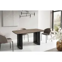 WFL GROUP Esstisch Rechteckig Ausziehbar mit Lamellen im Loft-Stil – 200 bis 280 cm – Schwarzen Metallbeinen, Industrieller Tisch mit Abgerundeten Ecken für 12-16 Personen – Wohnzimmer – Beton-Optik Dunkelgrau
