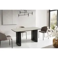 WFL GROUP Esstisch Rechteckig Ausziehbar mit Lamellen im Loft-Stil – 200 bis 280 cm – Schwarzen Metallbeinen, Industrieller Tisch mit Abgerundeten Ecken für 12-16 Personen – Wohnzimmer – Beige Cashmere