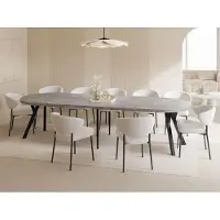WFL GROUP Esstisch Rund Groß XXL Ausziehbar im Loft-Stil – 100 bis 300 cm – Extra Lang Ausziehtisch mit Schwarzen Holzbeinen, Industrieller Tisch für 5-16 Personen – Esszimmertisch – Grauer Beton