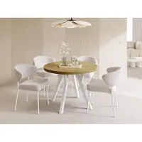 WFL GROUP Esstisch Rund Groß XXL Ausziehbar im Loft-Stil – 100 bis 250 cm – Extra Lang Ausziehtisch mit Weißen Holzbeinen, Industrieller Tisch für 5-14 Personen – Esszimmertisch – Eiche Hell Braun