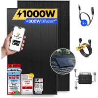 Solakon Balkonkraftwerk 1000W Solaranlage mit Ziegeldach Halterung (Paarmontage) Steckerfertig Komplettset Photovoltaik Anlage 800W, Kabellänge: 10m,