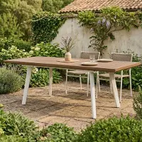 Dmora Gartentisch Quispamsis 162x100,5x76,5 cm Weiß, 10 Sitzplätze, UV-beständig