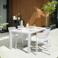 Dmora Gartentisch Listowel 147x90x75 cm Weiß, 6 Plätze, UV-beständig