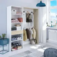 Dmora Garderobe Miramar, Struktur für begehbaren Kleiderschrank, Offener Kleiderschrank ohne Türen, Begehbarer Kleiderschrank, 158x40h187 cm, Weiß und Eiche