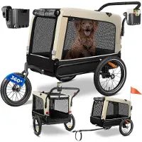 Kesser Hundeanhänger Boxer 3-in-1 Hundebuggy & Jogger Fahrradanhänger groß ca. 240 Liter Volumen, gefedert, 360° Grad Vorderrad, 600D Oxford Canvas, SmartSpace Concept, maximale Belastbarkeit: 40 kg