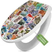Banjado Toilettendeckel weiß mit Absenkautomatik und Motiv Briefmarken [TDW 10123]