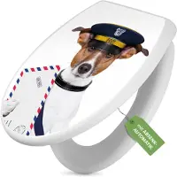 Banjado Toilettendeckel weiß mit Absenkautomatik und Motiv Postbote Jack Russel [TDW 10474]