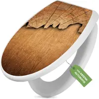 Banjado Toilettendeckel weiß mit Absenkautomatik und Motiv Holz [TDW 10447]