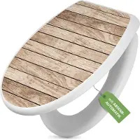 Banjado Toilettendeckel weiß mit Absenkautomatik und Motiv Blasse Holzlatten [TDW 10770]
