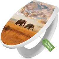 Banjado Toilettendeckel weiß mit Absenkautomatik und Motiv Elefanten [TDW 10488]