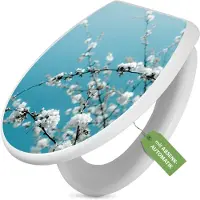 Banjado Toilettendeckel weiß mit Absenkautomatik und Motiv weiße Kirschblüten [TDW 12881]