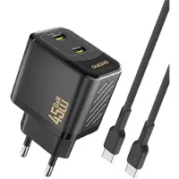 Dudao A28PCEU Adapter 45Watt 2xUSB-C 1m USB-C to cable included Sort