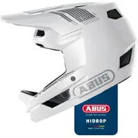 ABUS Downhill Helm HiDrop – ASTM-er Fullface Helm mit ABS-Außenschale für MTB: Downhill, Enduro und Bikepark – für Erwachsene und Jugendliche – Weiß, Größe L