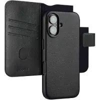 Accezz Apple iPhone 16 Hülle - Echtes Leder - - 2 in 1 Case/Klapphülle - Schwarz