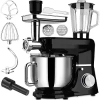 Retoo Küchenmaschine 3200 W mit 6L Edelstahl-Rührschüssel inkl. Rührhaken, Knethaken, Schneebesen und Spritzschutz, 6 Geschwindigkeiten 12-tlg Schwarz