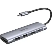 UGREEN 6-in-1 USB C PD, USB 3.2 Gen 1 (3.1 Gen 1) Type-C, 100 W, Silber, SD, SDHC, 4K Ultra HD, HDMI, USB 3.2 Gen 1 (3.1 Gen 1) Type-A, USB Typ-C