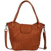 DrachenLeder Florence Damen Schultertasche geflochtene Echtleder Tasche braun OTF862C5