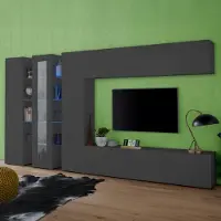 Dmora Wohnwand Ivano 320x30x180h cm Schwarz 23 Fächer 5 Türen
