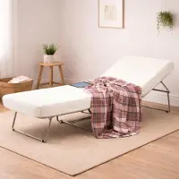 Talamo Italia Klappbett Ancilla, Puff umwandelbar in Einzelbett, 100% Italy, Sitzpuff aus Stoff fürs Wohnzimmer, Cm 80x80h45, Weiß