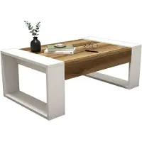 Dmora Wohnzimmertisch Dmilanes, Niedriger Wohnzimmertisch, Kaffeeregal, Couchtisch für Sofa, 102x60h38 cm, Walnuss und Weiß