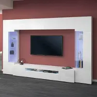 Dmora Wohnwand Clementino 290x40x191 cm Weiß, 14 Fächer
