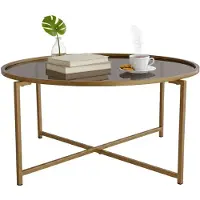 Dmora Ecaterina - Couchtisch, 83x83x40h cm Gold, Rauchglas-Effekt