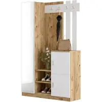 Dmora Eingangsmöbel Dgagn, Moderner Eingang, Wandgarderobe, Multifunktions-Aufbewahrungskonsole, 114x38h180 cm, Eiche und Weiß