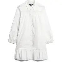 Superdry für Damen. W8011625A Hemdkleid mit weißem Spitzenmix (XS), Lässig, Baumwolle, Langarm