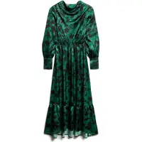 Superdry für Damen. W8011790A Langes grünes Jacquard-Kleid mit Umlegekragen (M), Lässig, Viskose, Langarm