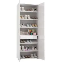 Dmora Mehrzweckschrank Ddrega, Linearschrank mit 2 Flügeltüren, Kleiderschrank mit 6 Regalen, Modernes Schuhregal, 100% Italy, 72x37h195 cm, Weiß