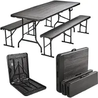 TRUTZHOLM Bierzeltgarnitur 180x75 cm klappbar graue Holzoptik Festzeltgarnitur mit 2 Bänken & Tisch